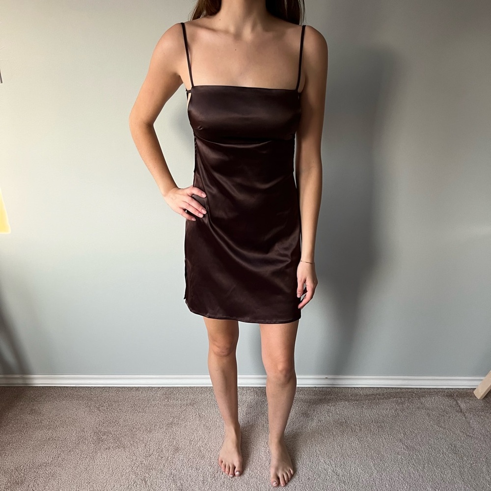 Stylish Brown Satin Dress